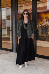 Blusa Boho manga 3/4  - Verde Militar