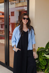 Blusa Boho manga 3/4  - Azul Cielo