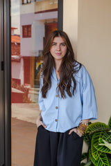 Blusa Boho manga 3/4  - Azul Cielo