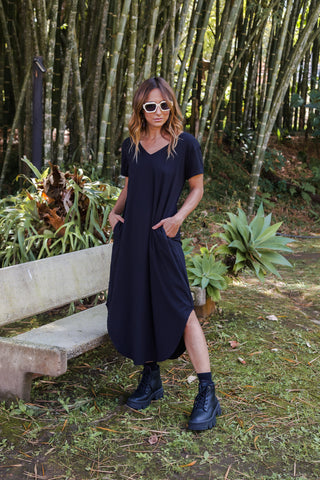 Vestido Alma cuello en v o redondo - Verde oliva