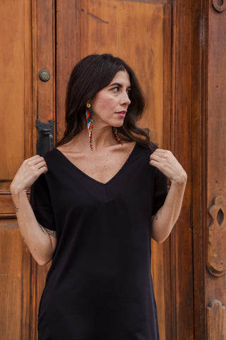 Vestido Alma Corto cuello en v o redondo - Mini Dress - Negro