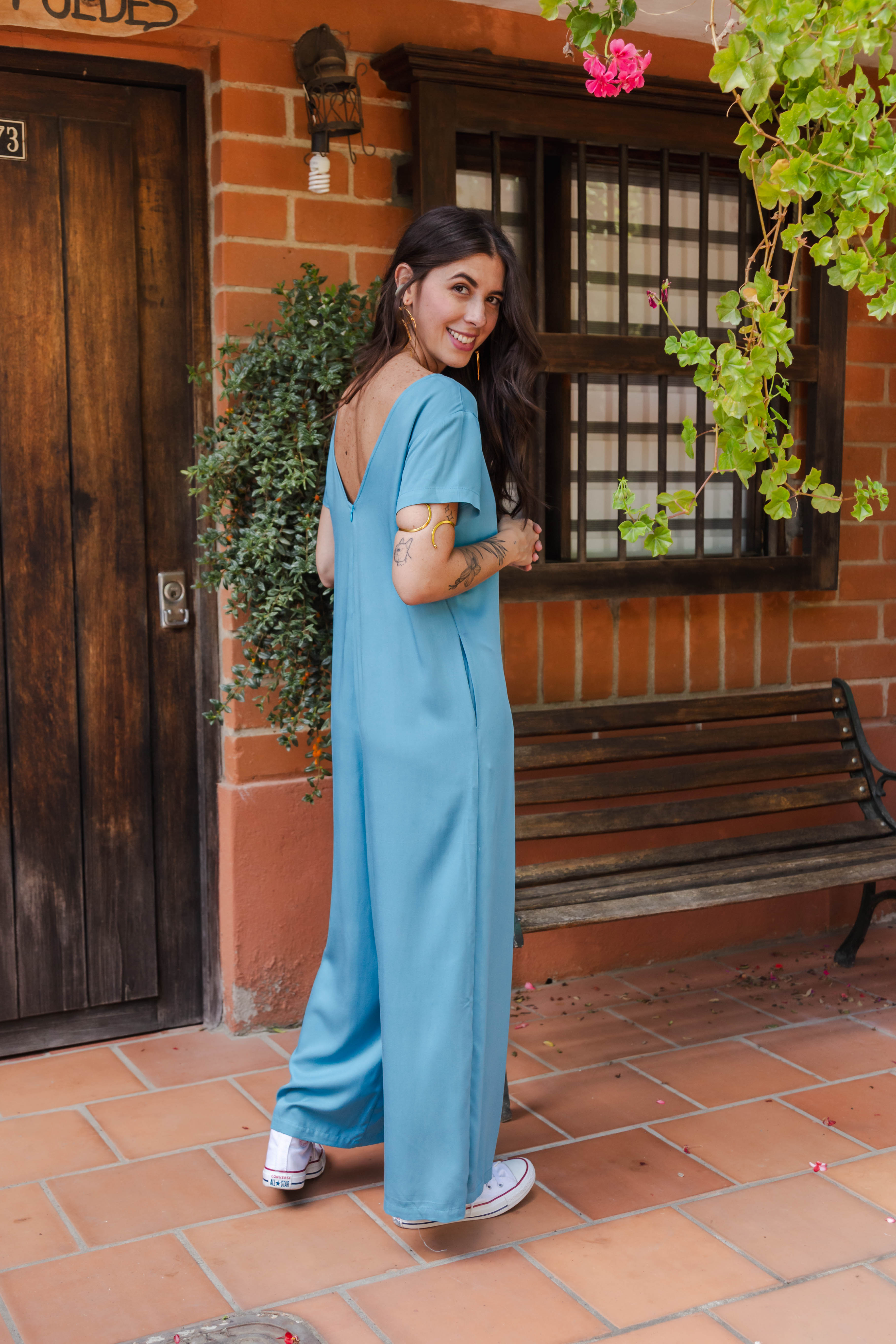 Enterizo Alma con mangas - Azul Cristal