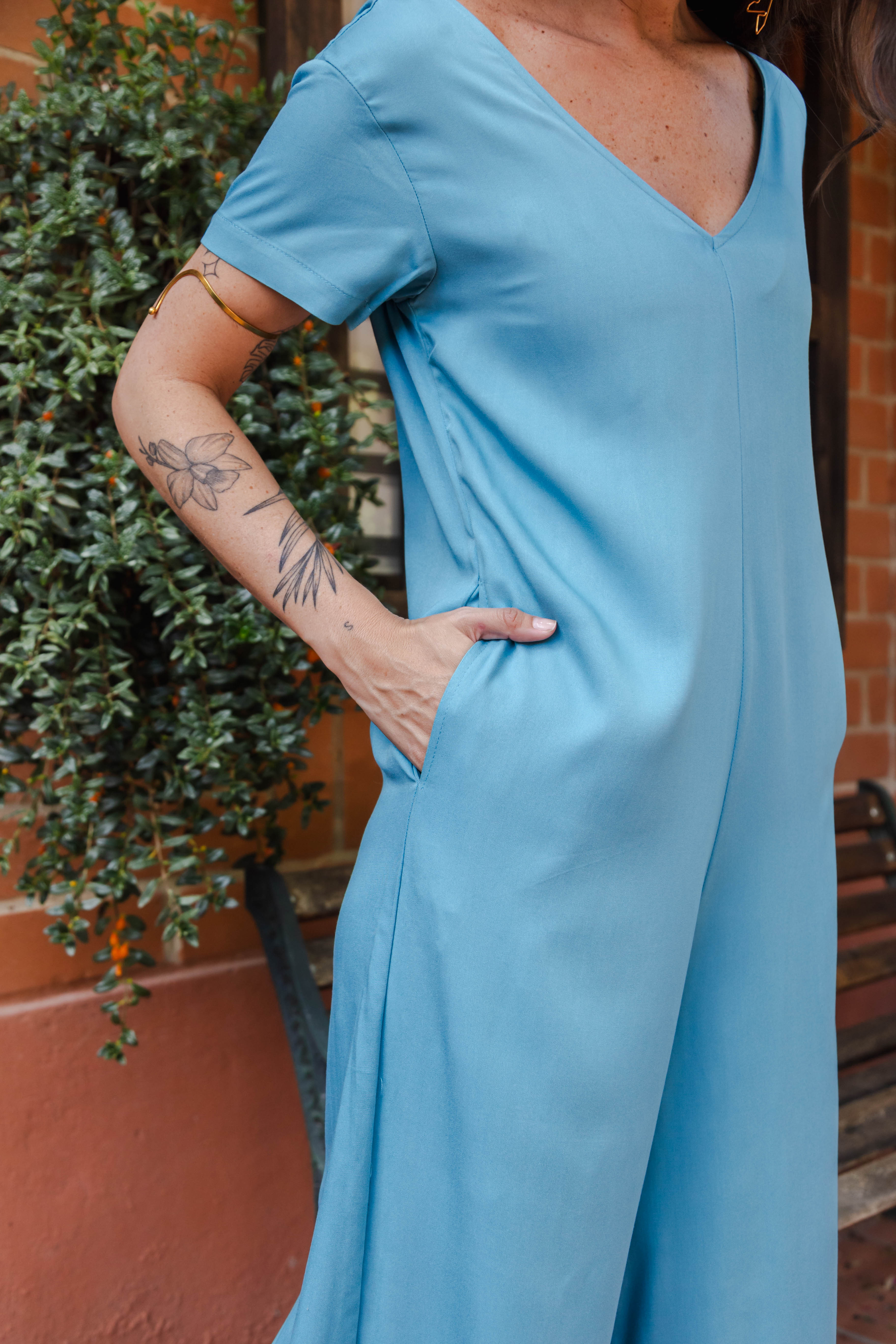 Enterizo Alma con mangas - Azul Cristal