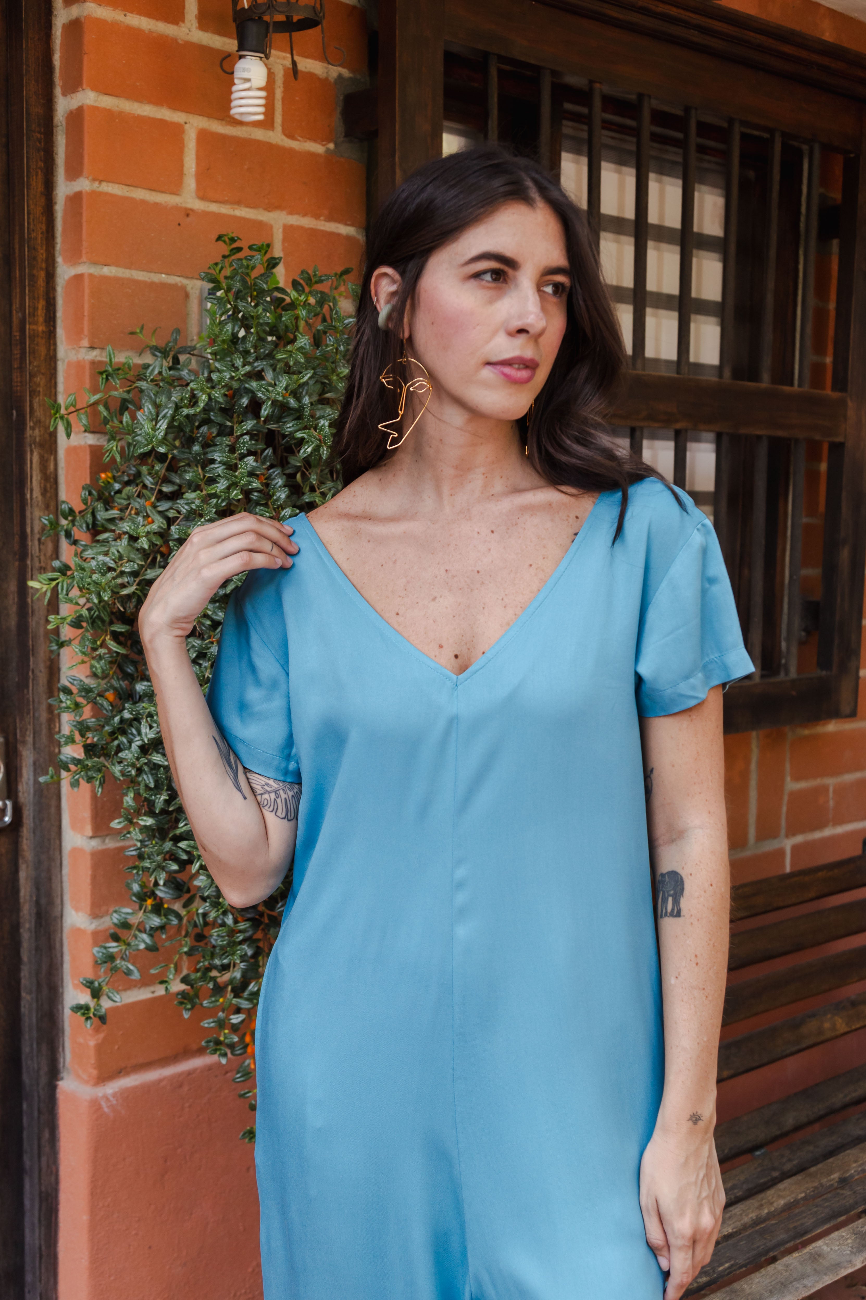 Enterizo Alma con mangas - Azul Cristal