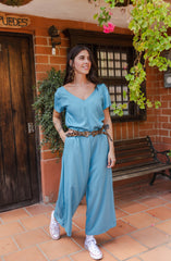 Enterizo Alma con mangas - Azul Cristal