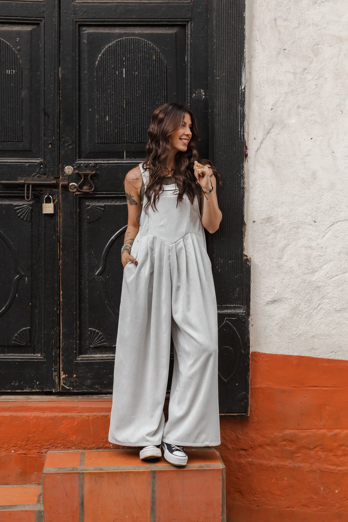 Overall Étnica corduroy sin mangas - Ceniza Imagen principal del producto