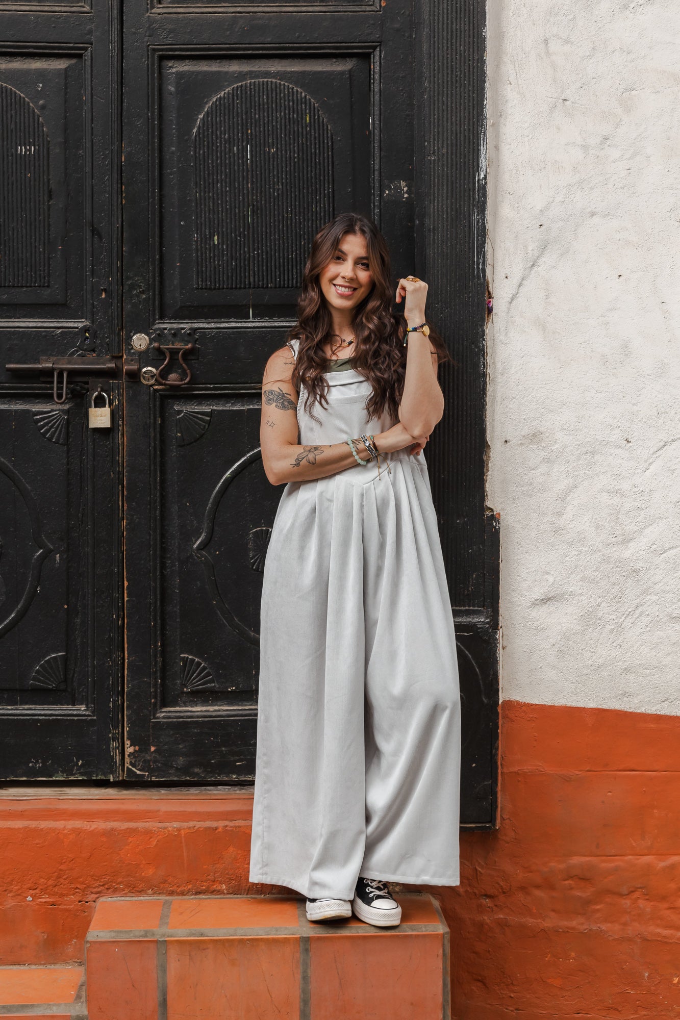 Overall Étnica corduroy sin mangas - Ceniza
