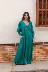 Vestido Mulatta manga larga y bolsillos - Verde esmeralda