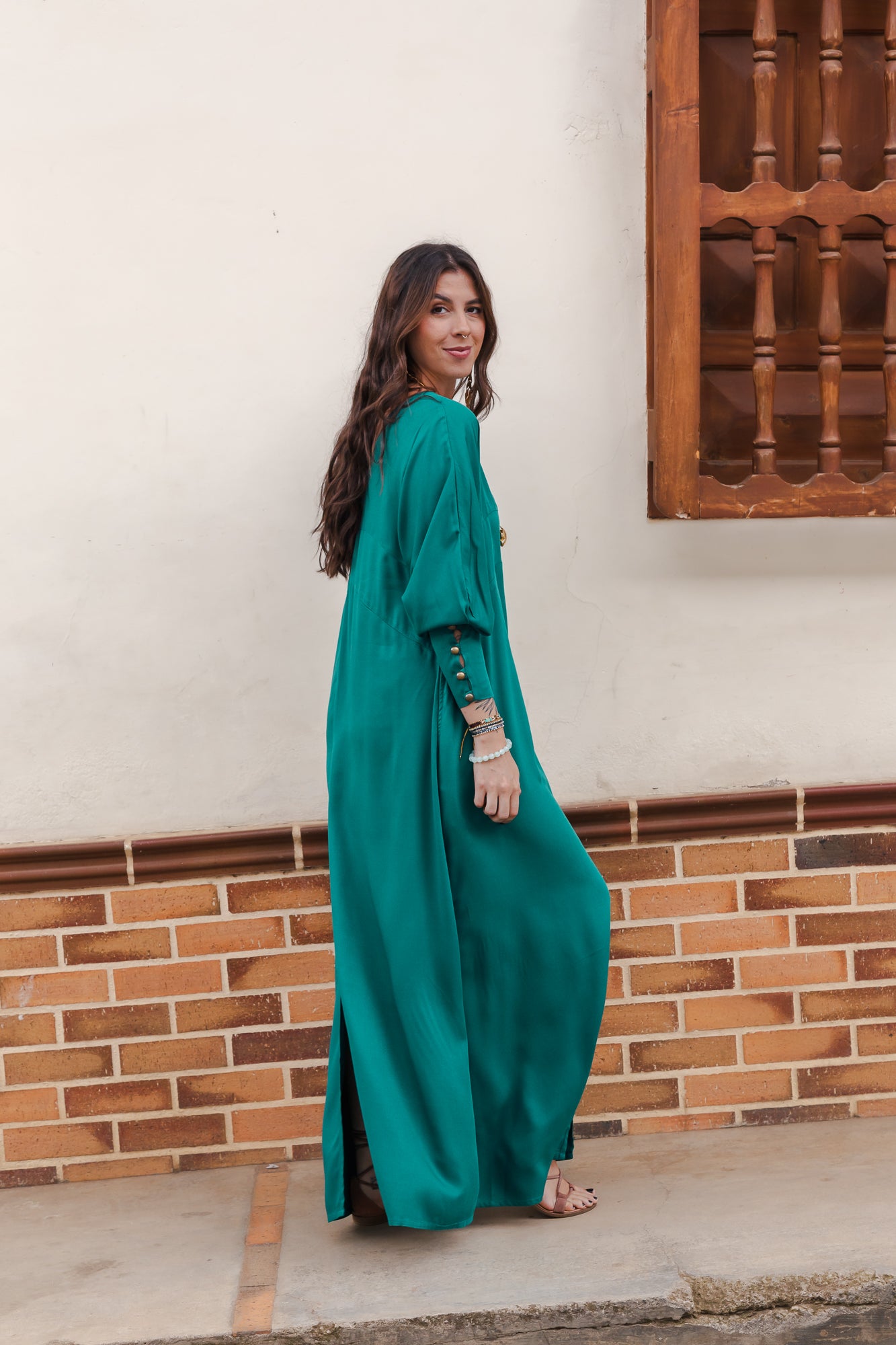 Vestido Mulatta manga larga y bolsillos - Verde esmeralda