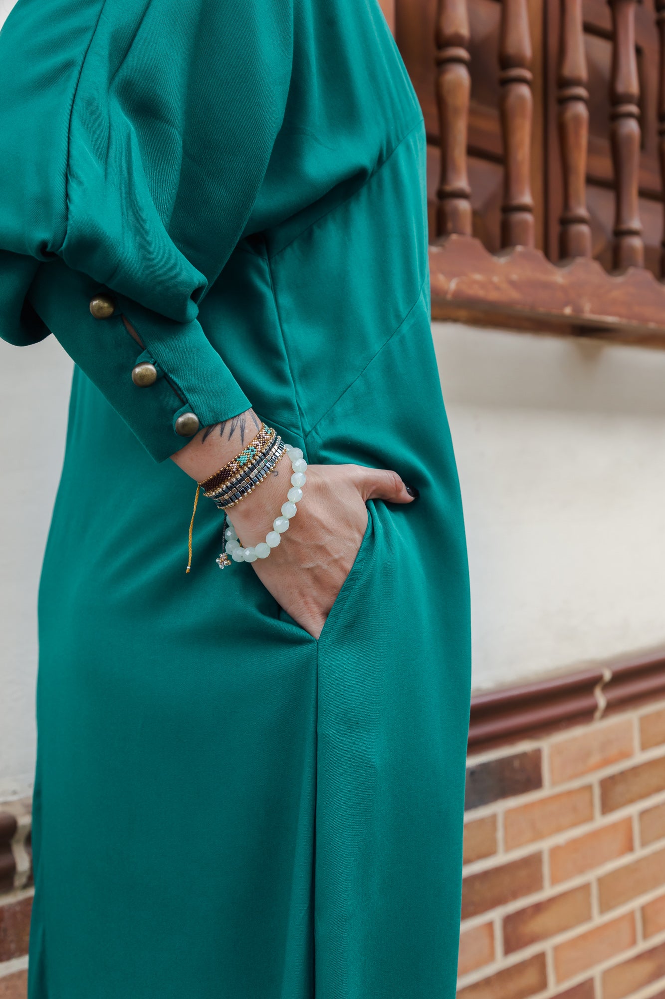 Vestido Mulatta manga larga y bolsillos - Verde esmeralda