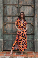 Vestido Étnica Largo con mangas y aberturas frontales - Llamas