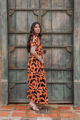 Vestido Étnica Largo con mangas y aberturas frontales - Llamas