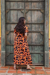 Vestido Étnica Largo con mangas y aberturas frontales - Llamas