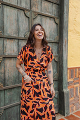 Vestido Étnica Largo con mangas y aberturas frontales - Llamas