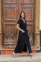 Vestido Étnica Largo con mangas y aberturas frontales - Negro