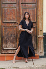 Vestido Étnica Largo con mangas y aberturas frontales - Negro