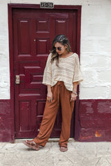 Blusa Mariposa tela de malla manga 3/4 - Beige