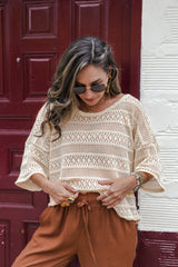 Blusa Mariposa tela de malla manga 3/4 - Beige