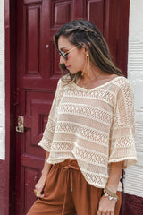 Blusa Mariposa tela de malla manga 3/4 - Beige