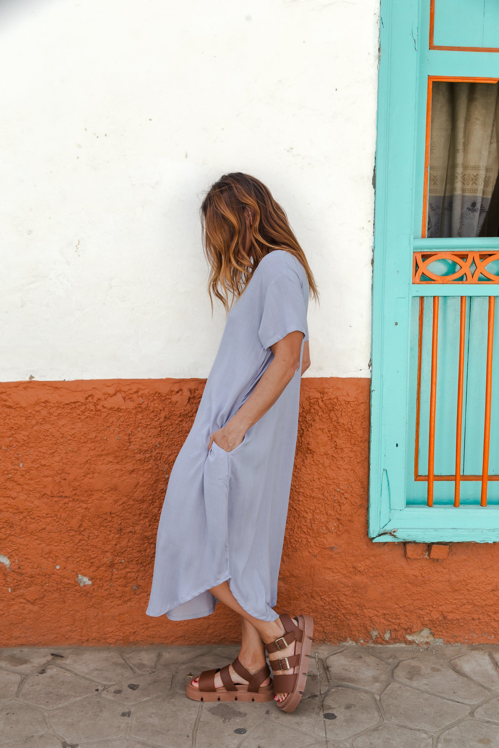 Vestido Alma multi cuello en v o redondo con bolsillos - Lavanda Valery