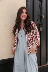 Blusa Boho manga 3/4  - Estampado Rombos Café
