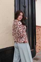 Blusa Boho manga 3/4  - Estampado Rombos Café