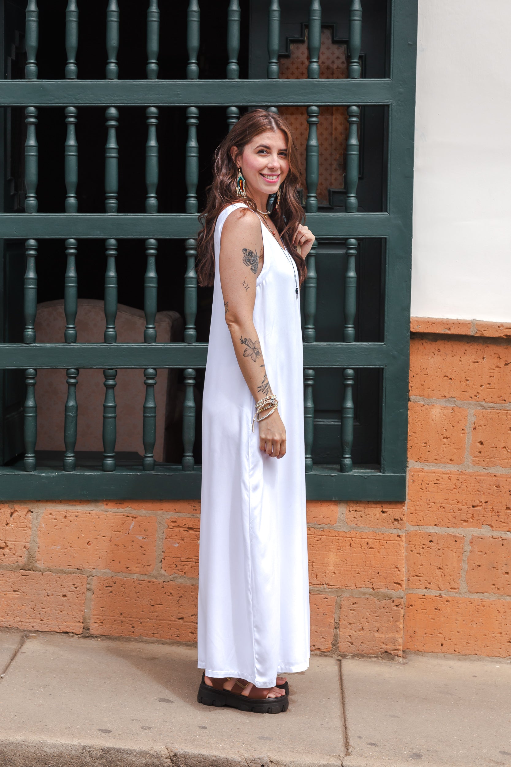 Enterizo Bahia Chalis sin mangas bota amplia - Blanco