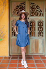Vestido Alma Corto cuello en v o redondo - Mini Dress - Azul Índigo