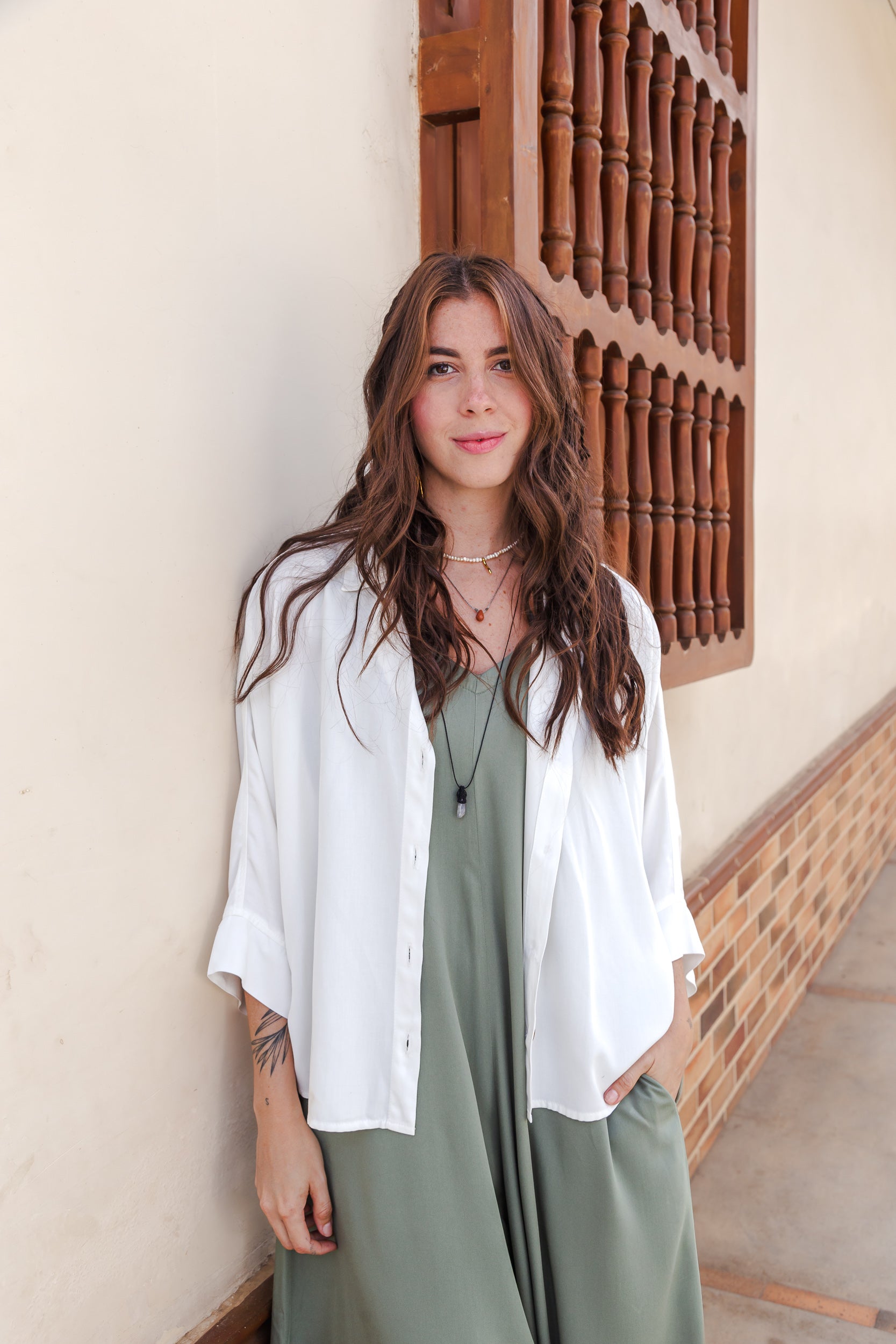 Blusa Boho manga 3/4  - Blanca