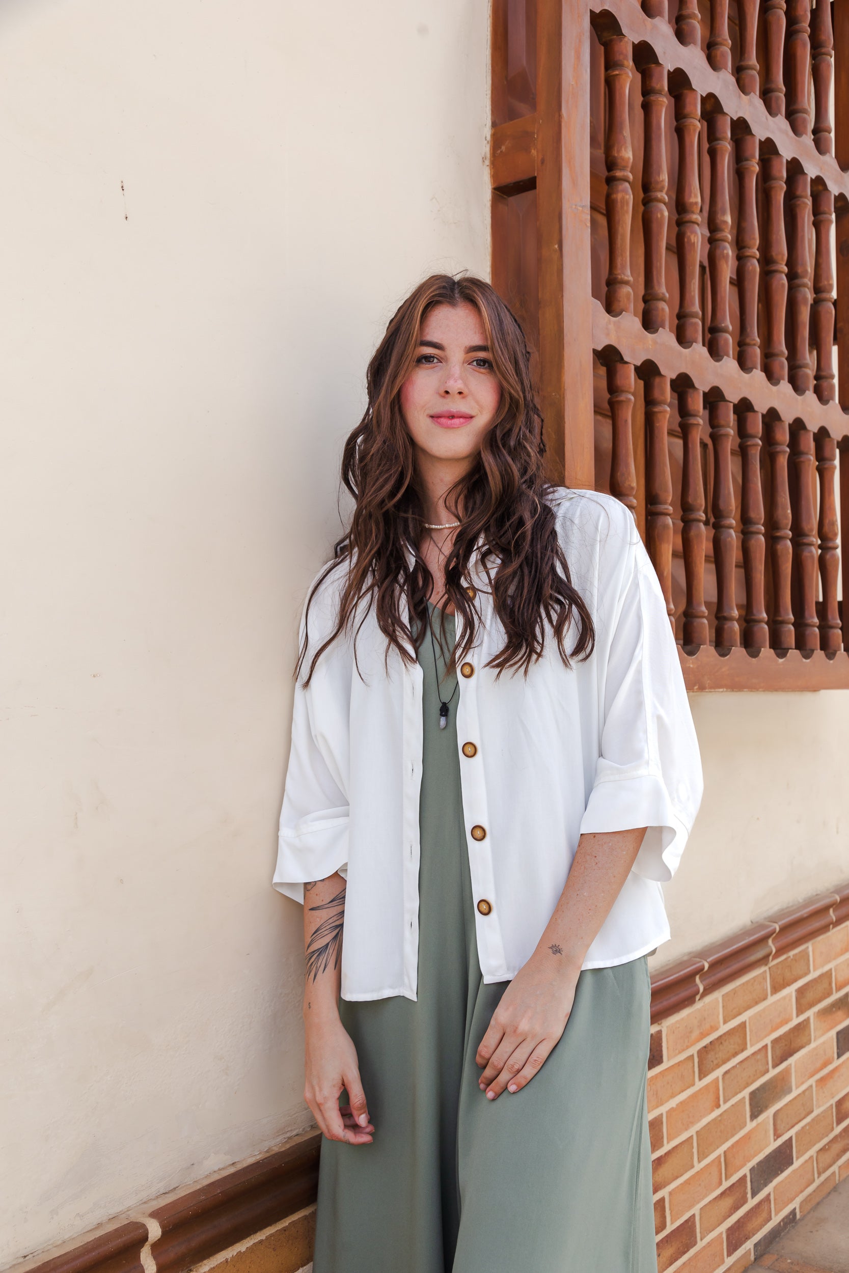 Blusa Boho manga 3/4  - Blanca