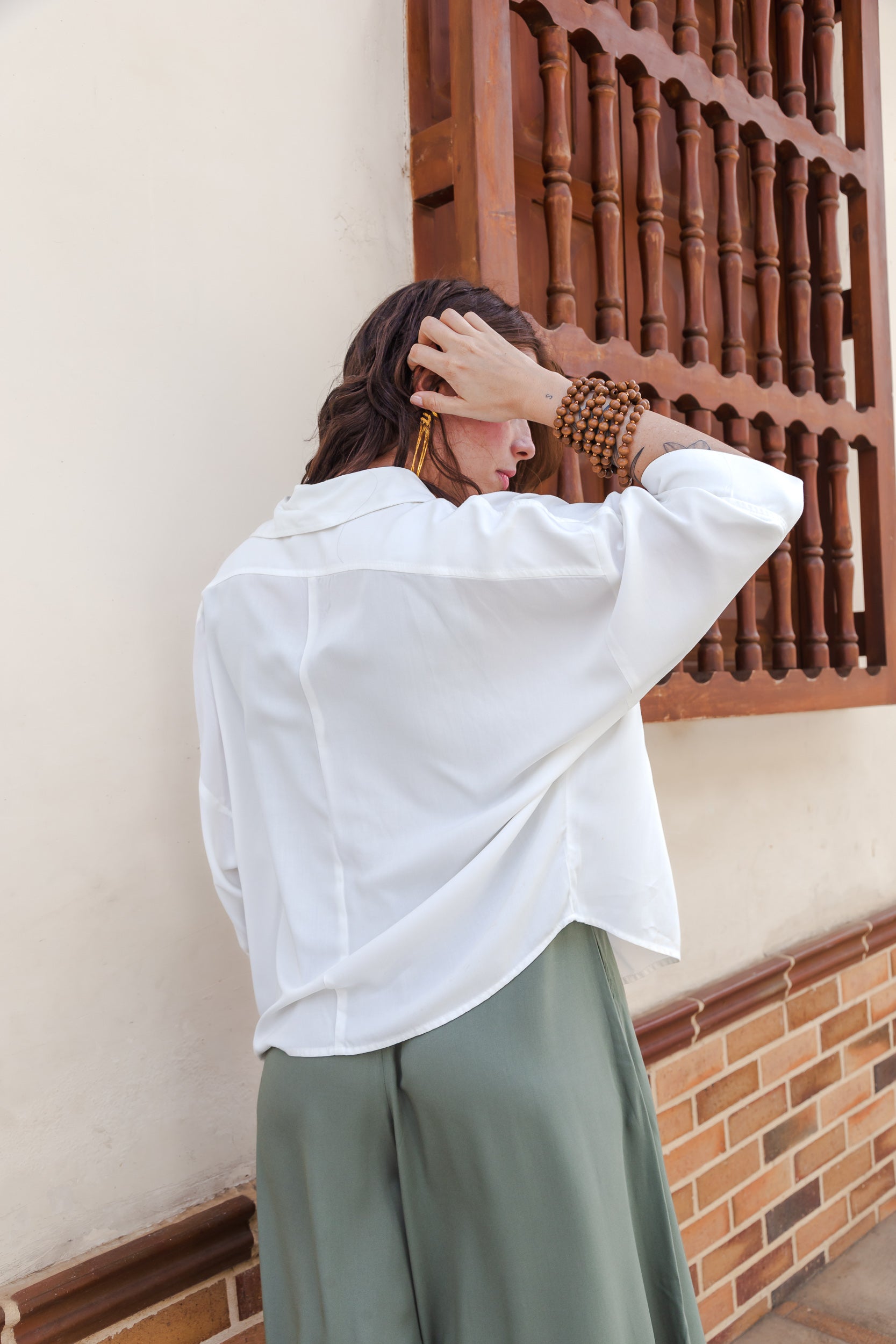 Blusa Boho manga 3/4  - Blanca