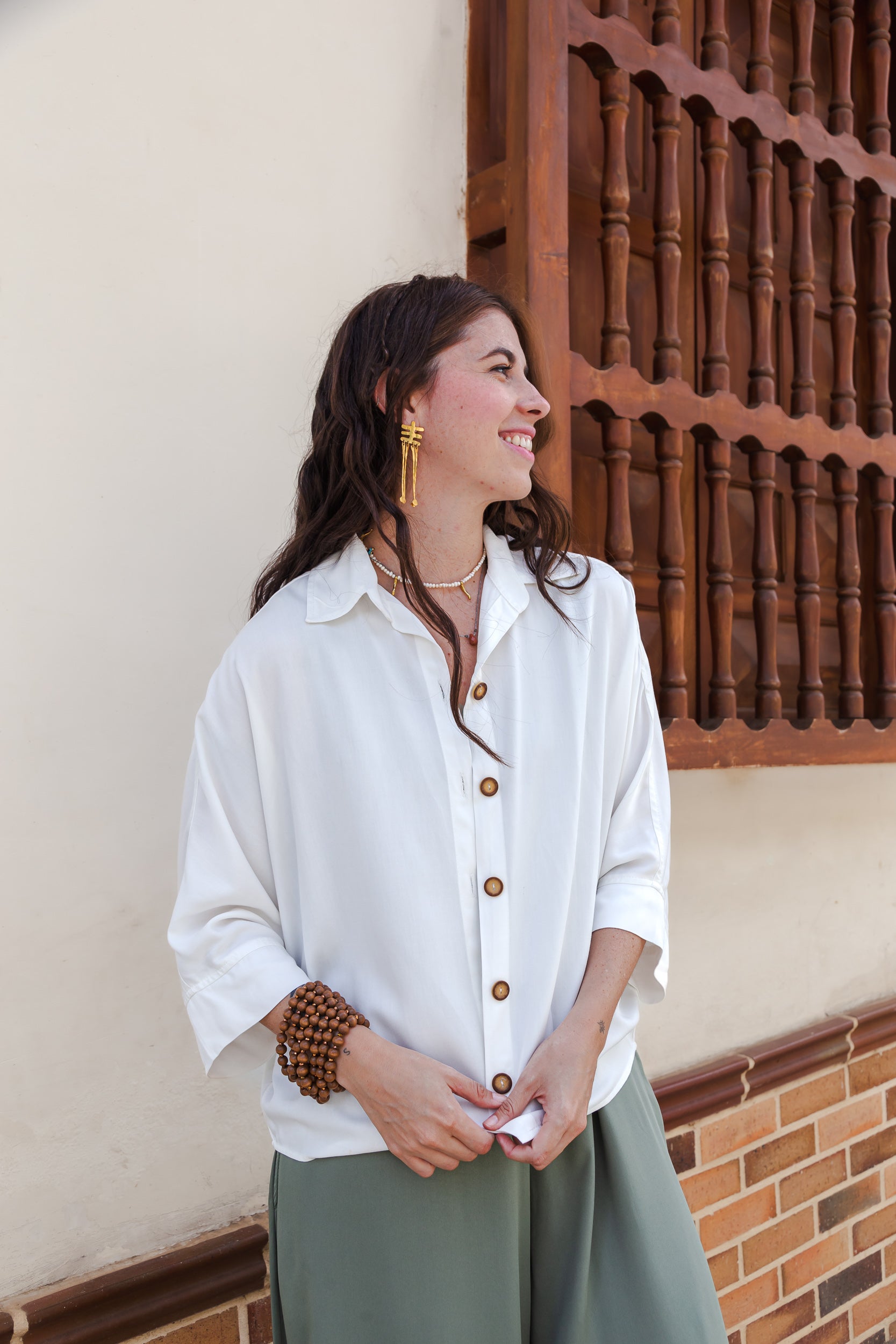 Blusa Blanca Camisa Boho Blanca Blusa Boho Manga 3/4 Blanca