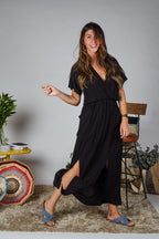 Vestido Étnica Largo con mangas y aberturas frontales - Negro