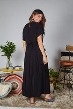 Vestido Étnica Largo con mangas y aberturas frontales - Negro