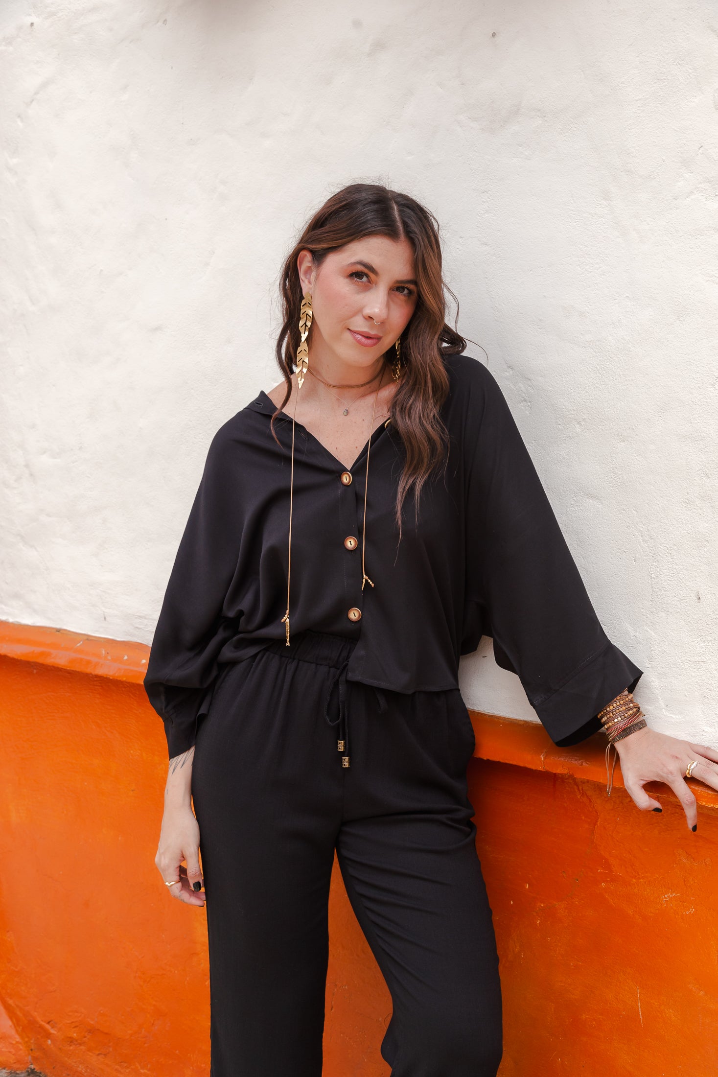 Set Margaret Blusa boho más Pantalón - Negro