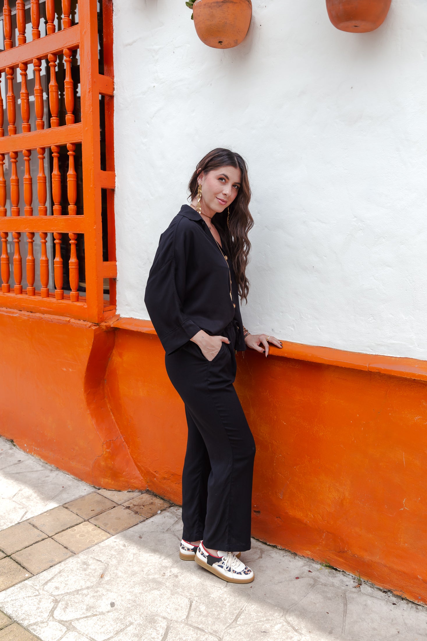 Set Margaret Blusa boho más Pantalón - Negro