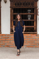 Vestido Alma multi cuello en v o redondo  - Azul Oscuro