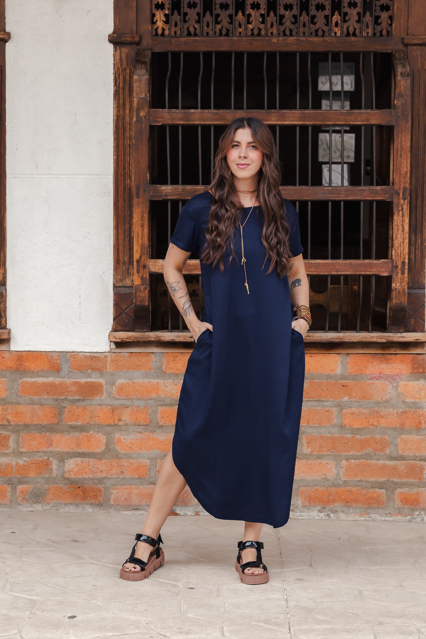 Vestido Alma multi cuello en v o redondo  - Azul Oscuro