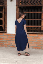 Vestido Alma multi cuello en v o redondo  - Azul Oscuro