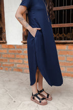 Vestido Alma multi cuello en v o redondo  - Azul Oscuro