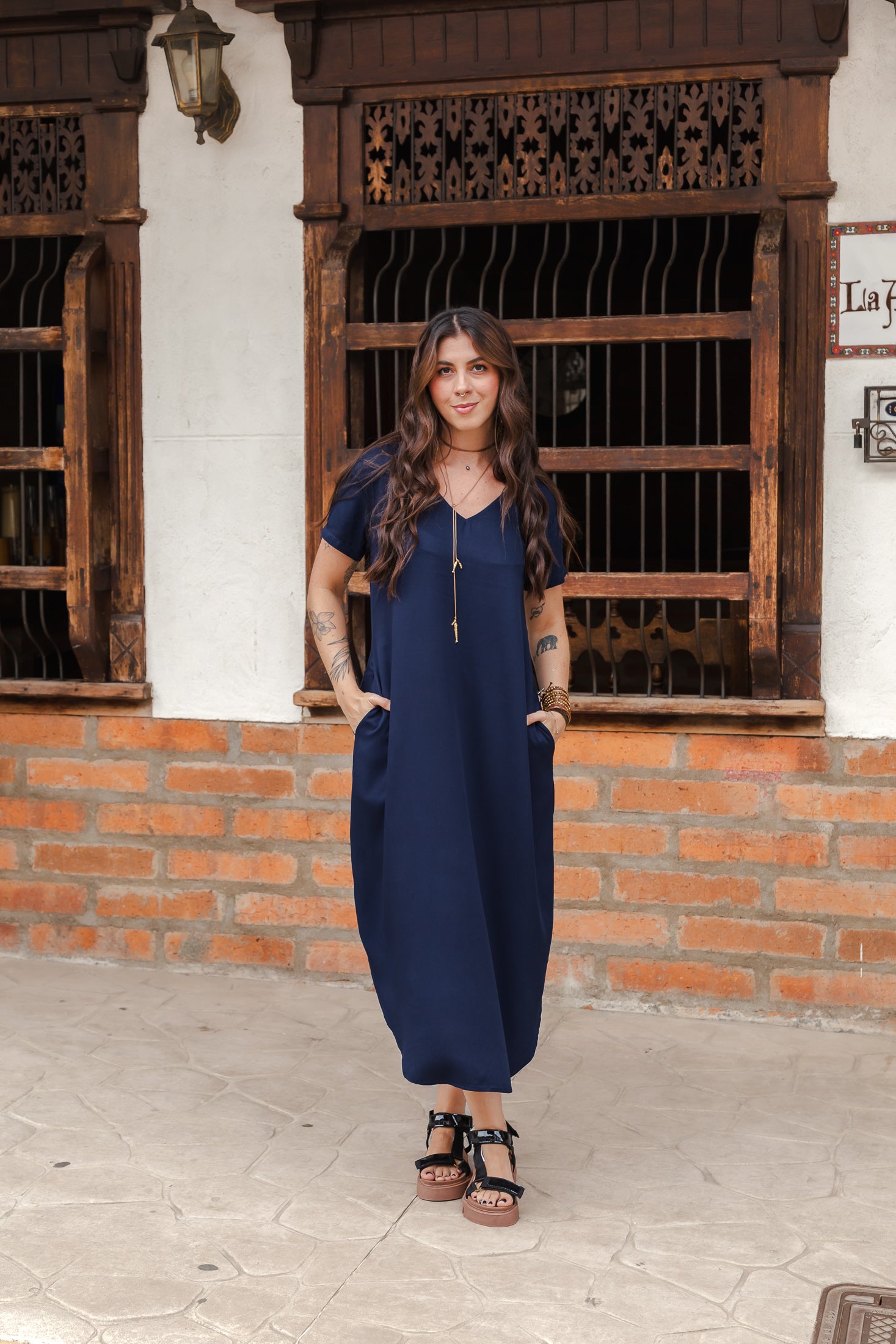 Vestido Alma multi cuello en v o redondo  - Azul Oscuro