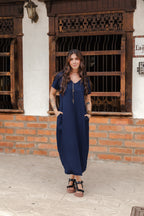 Vestido Alma multi cuello en v o redondo  - Azul Oscuro