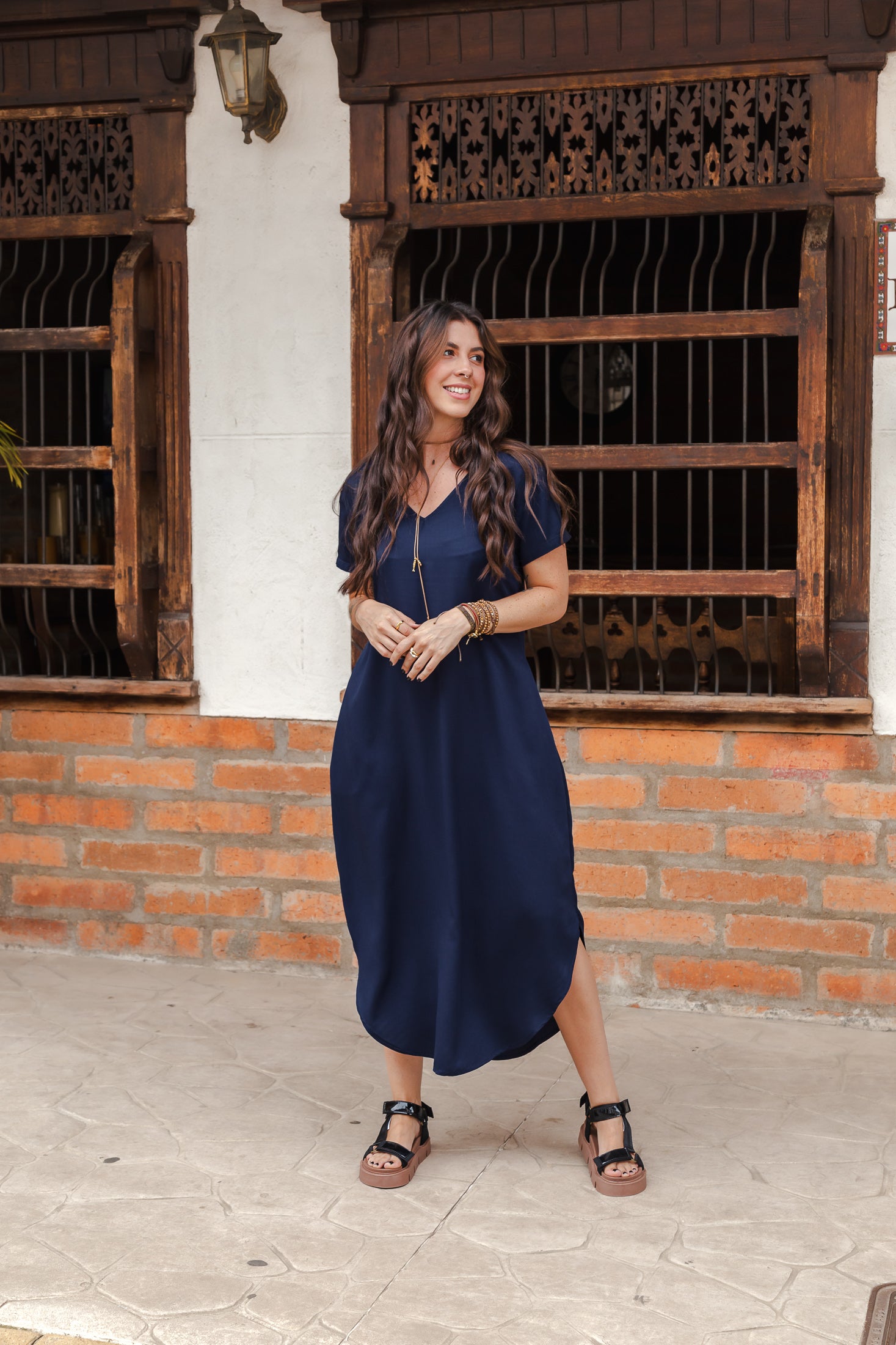 Vestido Alma multi cuello en v o redondo  - Azul Oscuro