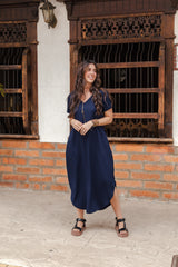 Vestido Alma multi cuello en v o redondo  - Azul Oscuro