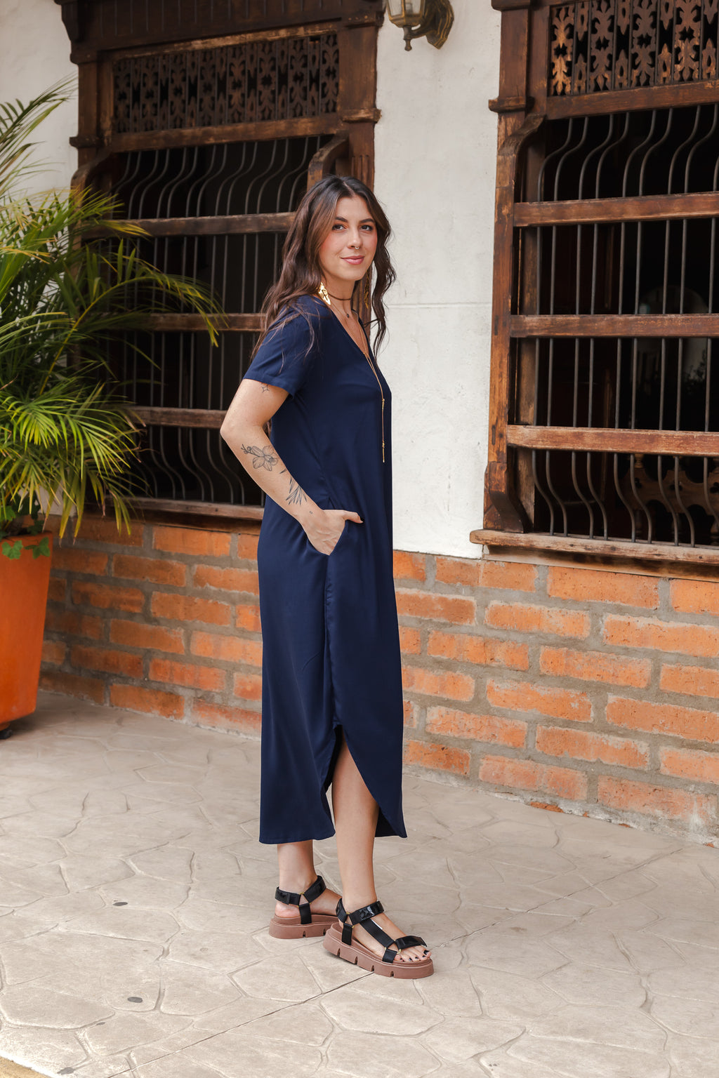 Vestido Alma multi cuello en v o redondo  - Azul Oscuro