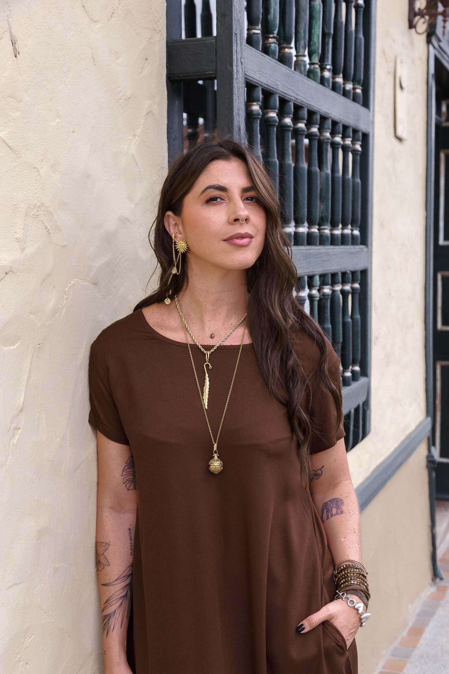 Vestido Alma cuello en v o redondo  - Marrón