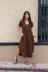 Vestido Alma cuello en v o redondo  - Marrón