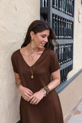 Vestido Alma cuello en v o redondo  - Marrón