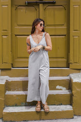 Enterizo Mariann sin mangas cuello en v - Gris