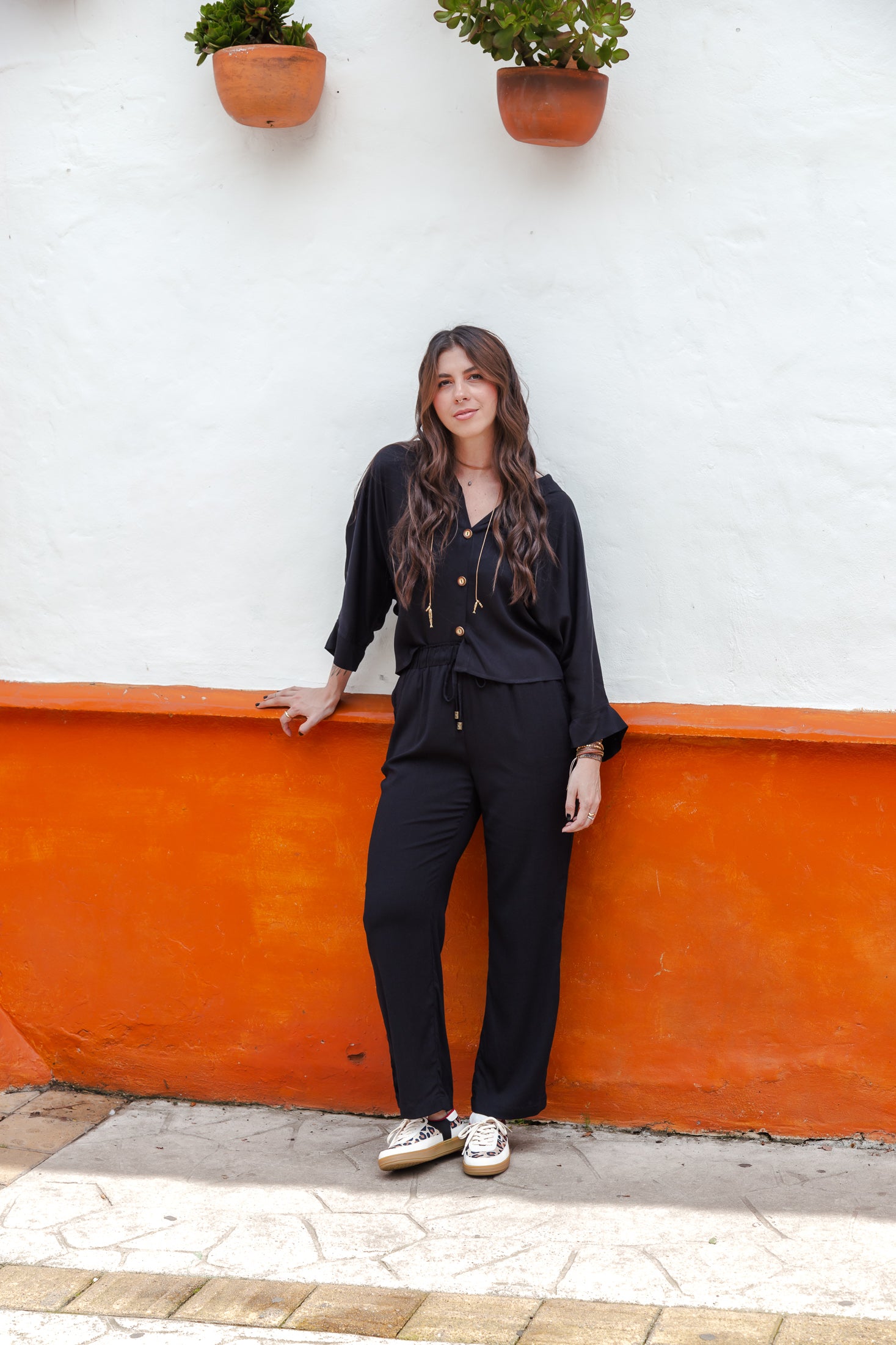 Set Margaret Blusa boho más Pantalón - Negro